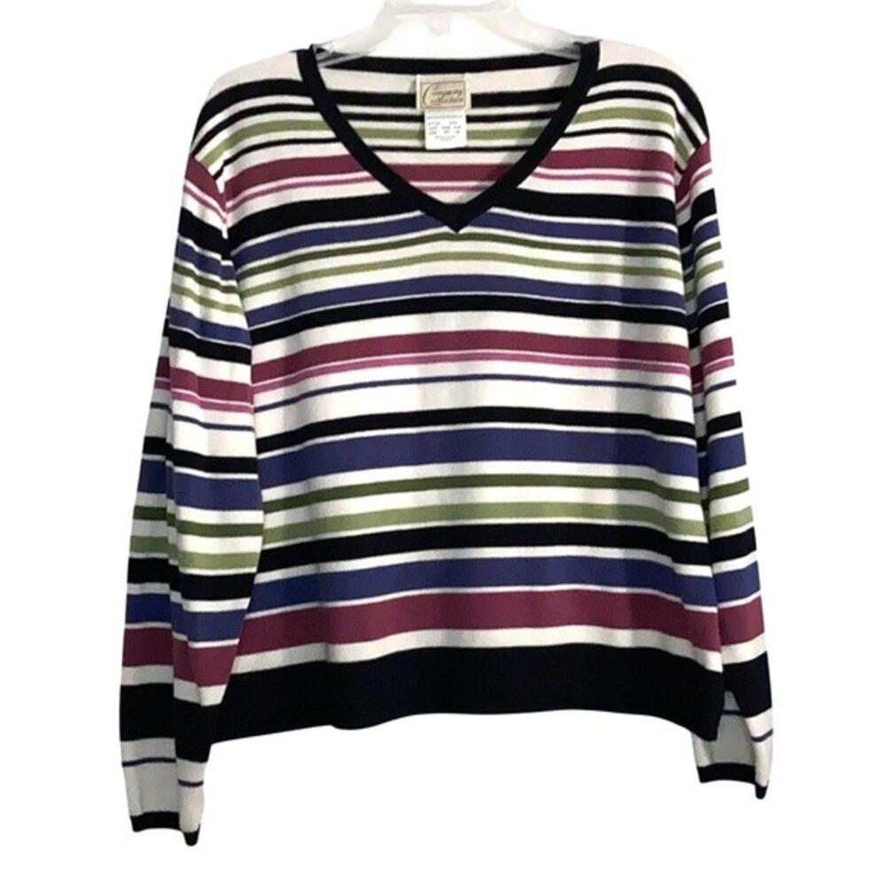 Vintage Striped V-neck Sweater Women's Size XL